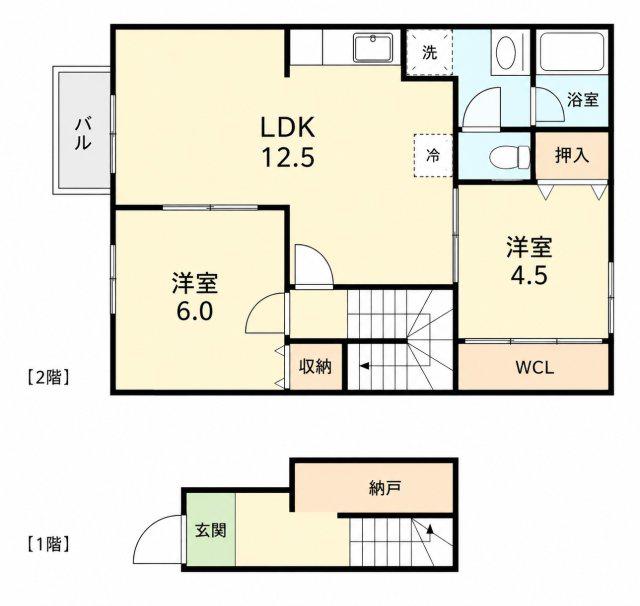ハイツカワイ(2LDK/2階)の間取り写真