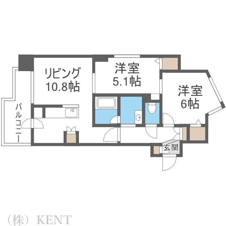 ウエリスアーバン円山(2LDK/2階)の間取り写真