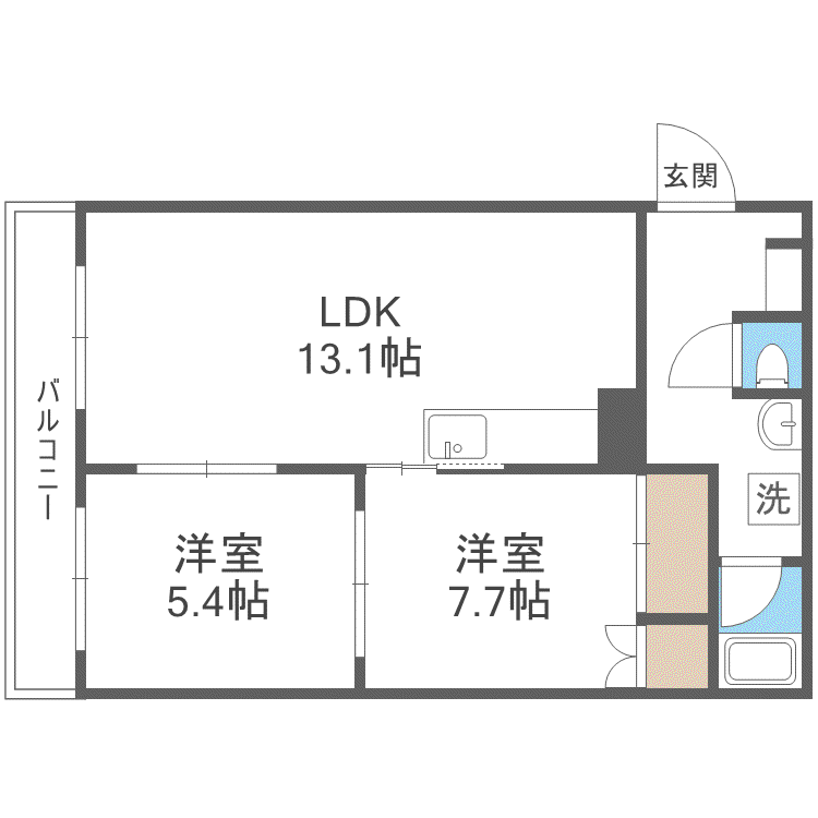 シティアドレ月寒公園(2LDK/6階)の間取り写真