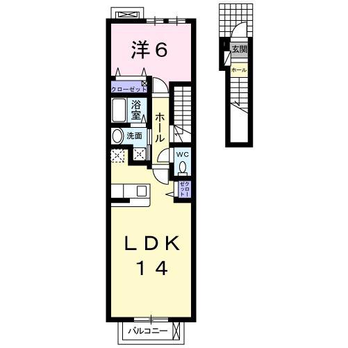 ジェルメ中山B(1LDK/2階)の間取り写真