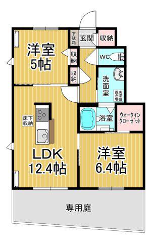 ヴェルドミールIIE棟(2LDK/1階)の間取り写真