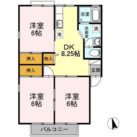 グランドール東口(3DK/1階)の間取り写真