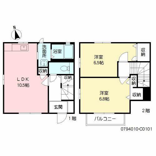 アイリス南山手C棟(2LDK/1階)の間取り写真
