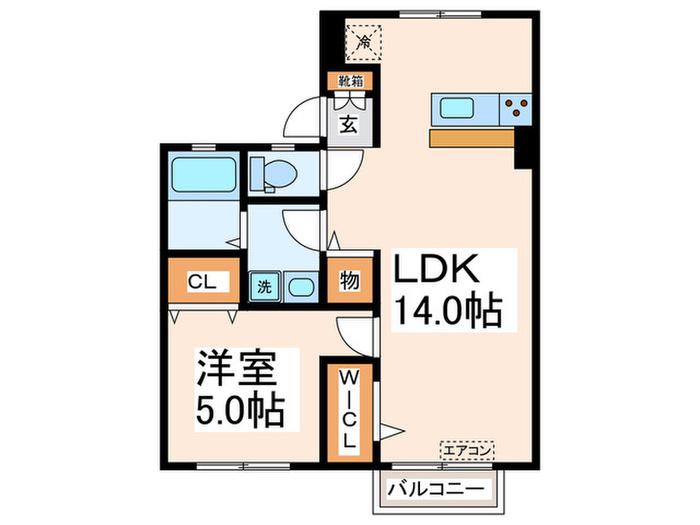 ヒルハウス平野81B棟(1LDK/2階)の間取り写真