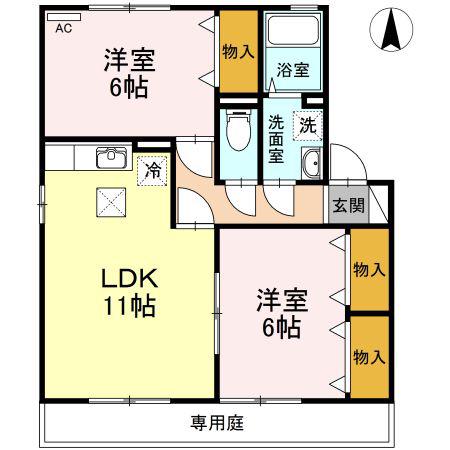 セジュールサライC棟(2LDK/1階)の間取り写真