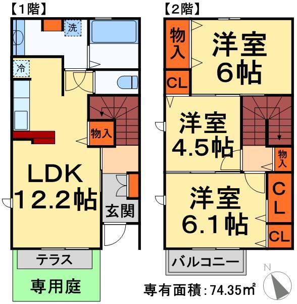 ルシオールII(3LDK/1階)の間取り写真