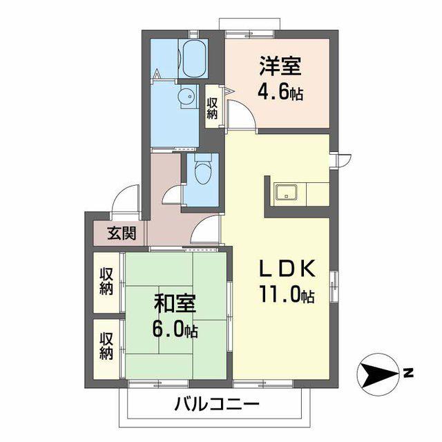 グリーンオアシスE棟(2LDK/2階)の間取り写真