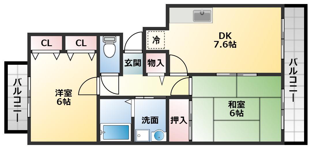 ピジョットハウス(2DK/3階)の間取り写真