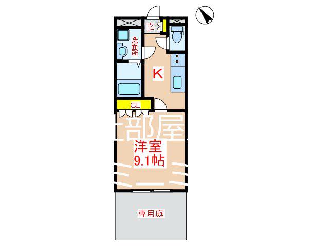 レイクレアI(1K/1階)の間取り写真