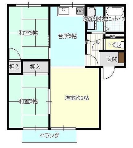 フレグランス光B棟(3DK/2階)の間取り写真