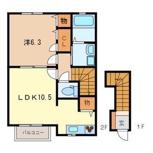 クラヴィエ上木(1LDK/2階)の間取り写真