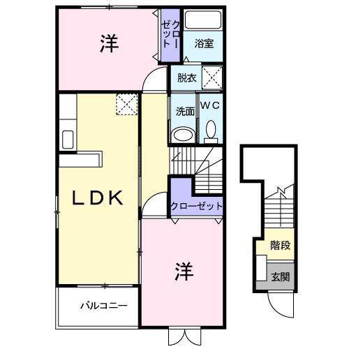 クレストール学南(2LDK/2階)の間取り写真