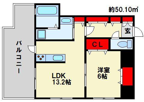内山神岳ビル(1LDK/10階)の間取り写真