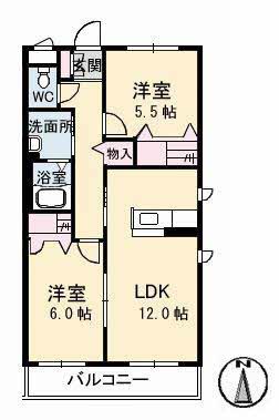 トリニティーコートB棟(2LDK/3階)の間取り写真
