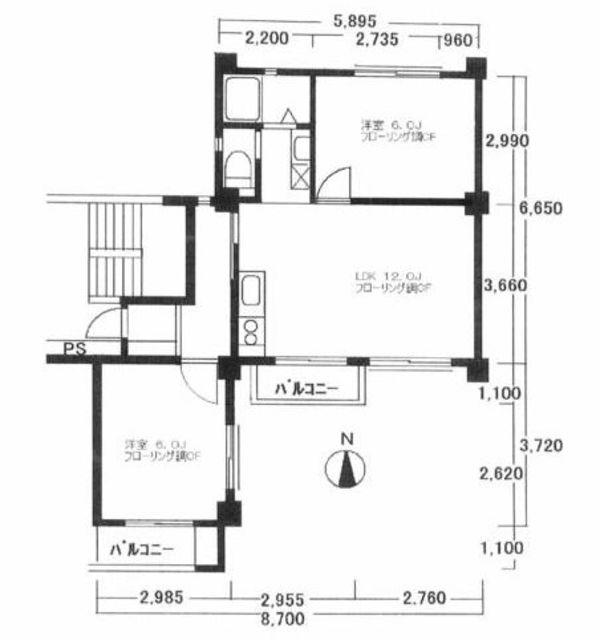 草加旭町(2LDK/5階)の間取り写真