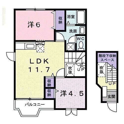 グリーンテラスNAGANO B(2LDK/2階)の間取り写真