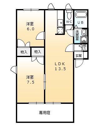 ビートルタウンパーク A棟(2LDK/1階)の間取り写真
