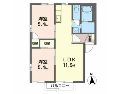 グレースヒル(2LDK/2階)の間取り写真