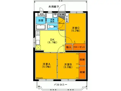 ユーミー渡邉(3DK/4階)の間取り写真
