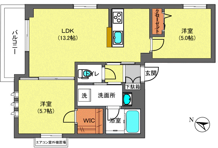 ウエスト レイク ハウス(2LDK/4階)の間取り写真