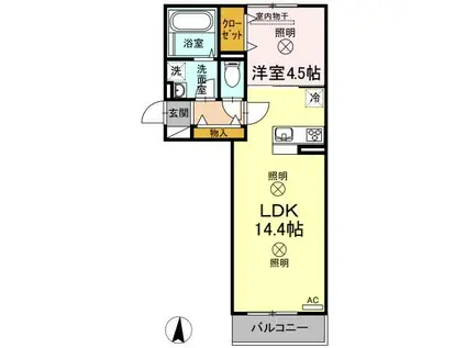 フローレス平田(1LDK/2階)の間取り写真