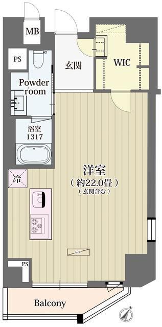 シュトラーレ神山町(ワンルーム/13階)の間取り写真
