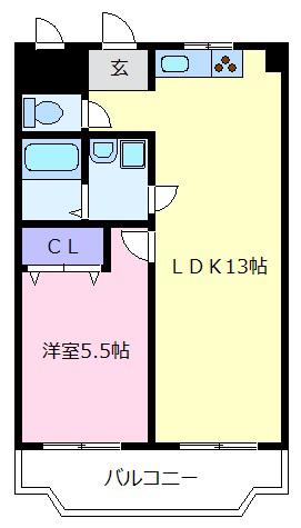 新栄プロパティー羽曳が丘(1LDK/3階)の間取り写真