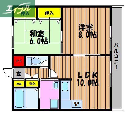 メゾンタイショウ3(2LDK/3階)の間取り写真