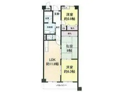 メルベーユ朝日ヶ丘(3LDK/3階)の間取り写真