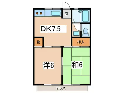 今宿グリーンタウンB(2DK/1階)の間取り写真