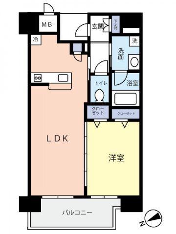 ディアメゾン新白島駅(1LDK/4階)の間取り写真