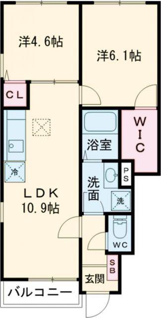 ポムダムール(2LDK/1階)の間取り写真