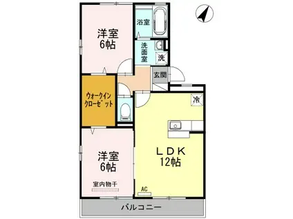 リビングタウン朝田B棟(2LDK/2階)の間取り写真