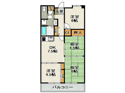 グリーンコート宝塚(4DK/3階)の間取り写真