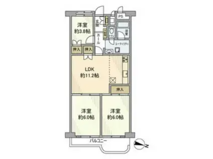 フドウ三軒茶屋ハイツ(3LDK/7階)の間取り写真
