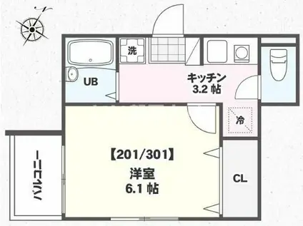 タウンフィールドIIA(1K/2階)の間取り写真
