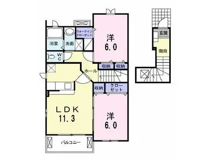 フェリシテモデルノ(2LDK/2階)の間取り写真