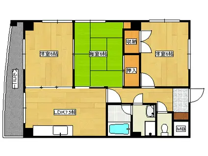 クオーレ羽衣(3DK/3階)の間取り写真