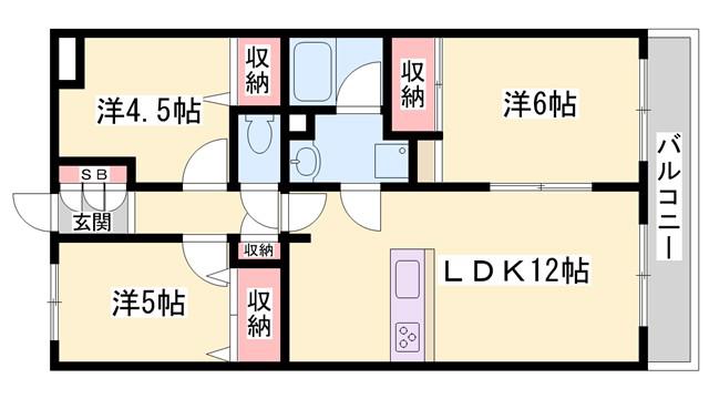 アルコ・ラ・カーサ姫路土山(3LDK/3階)の間取り写真