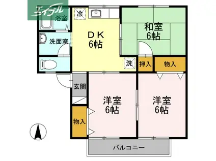 セジュール花尻 A棟(3DK/2階)の間取り写真