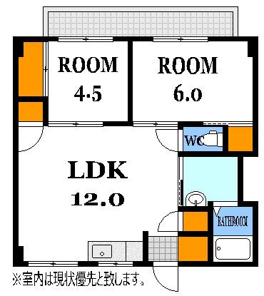 原田マンション(2LDK/3階)の間取り写真