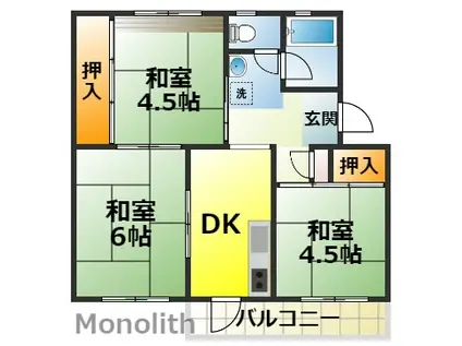 鶴山台18号棟(3K/2階)の間取り写真