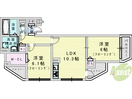 ブリリアント(2LDK/1階)の間取り写真