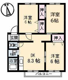 サンビレッジ高松 K棟(3DK/2階)の間取り写真