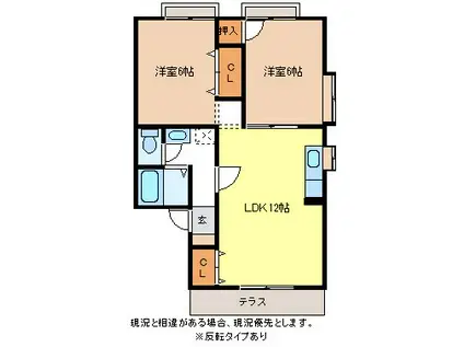 セジュール城北(2LDK/1階)の間取り写真