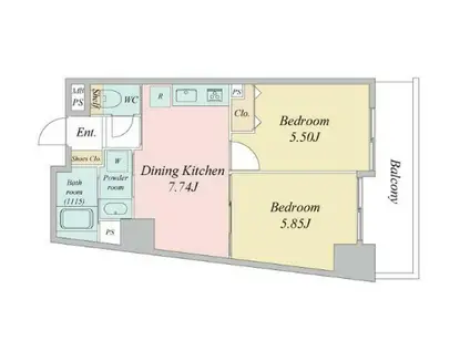 ブルームライフ横浜黄金町(2DK/2階)の間取り写真