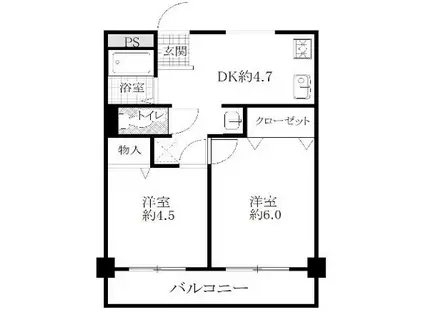 シティハイツ二宮(2DK/4階)の間取り写真