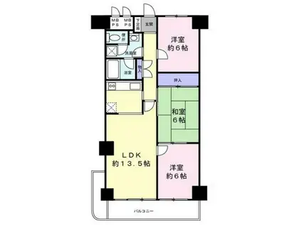 秀和第二八王子レジデンス(3LDK/6階)の間取り写真