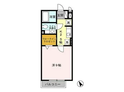 アムールヒルズ(1K/2階)の間取り写真