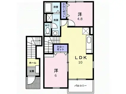 フィオーレ・ヴィラD(2LDK/2階)の間取り写真